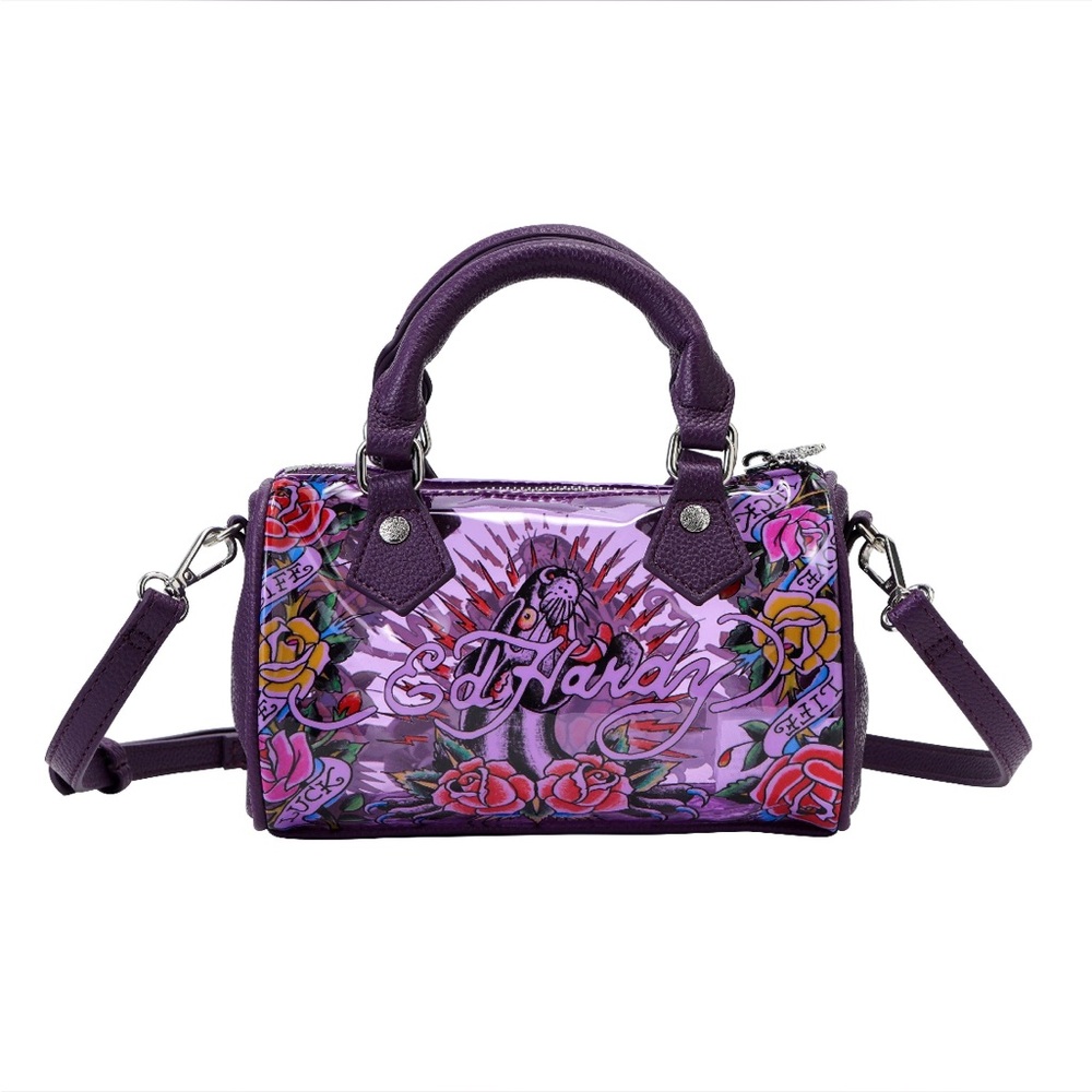 Ed Hardy Purple Floral Satchel